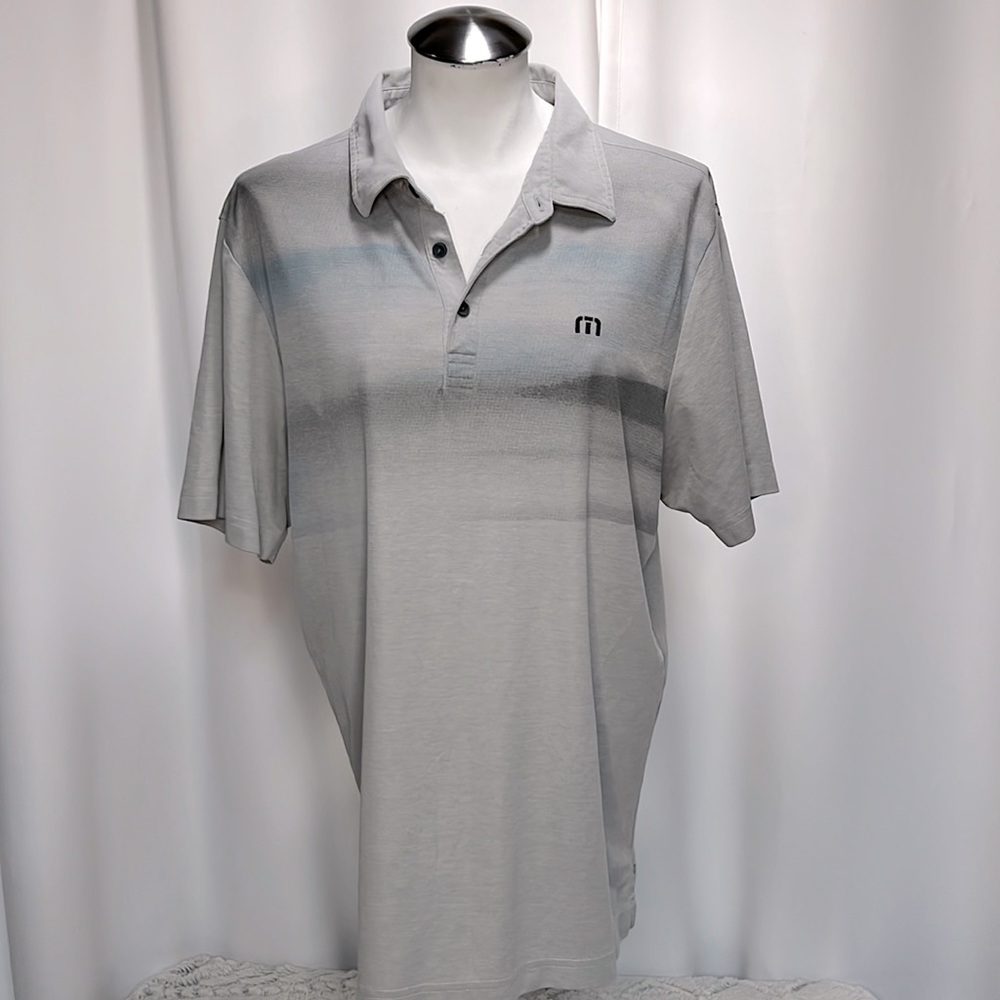 Travis Mathew Mens Grey Print Golf Short Sleeve Polo M
